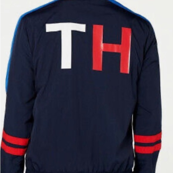 New/Tommy Hilfiger Men's/TH Logo Coach Colorblocked Track Jacket】Navy /Large - Picture 4 of 13
